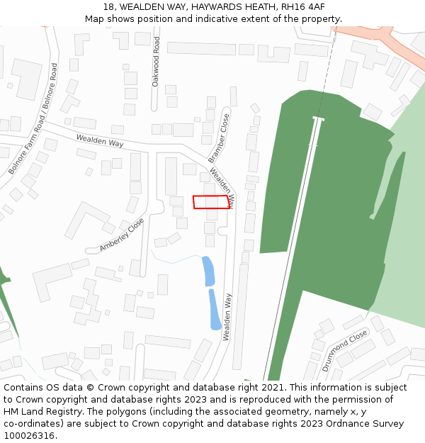 18, WEALDEN WAY, HAYWARDS HEATH, RH16 4AF: Location map and indicative extent of plot