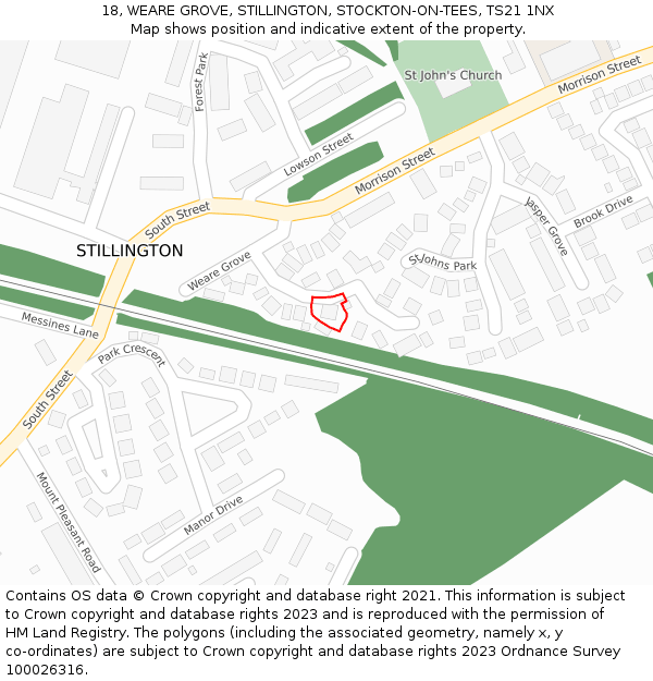 18, WEARE GROVE, STILLINGTON, STOCKTON-ON-TEES, TS21 1NX: Location map and indicative extent of plot