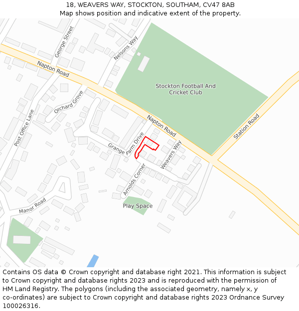 18, WEAVERS WAY, STOCKTON, SOUTHAM, CV47 8AB: Location map and indicative extent of plot