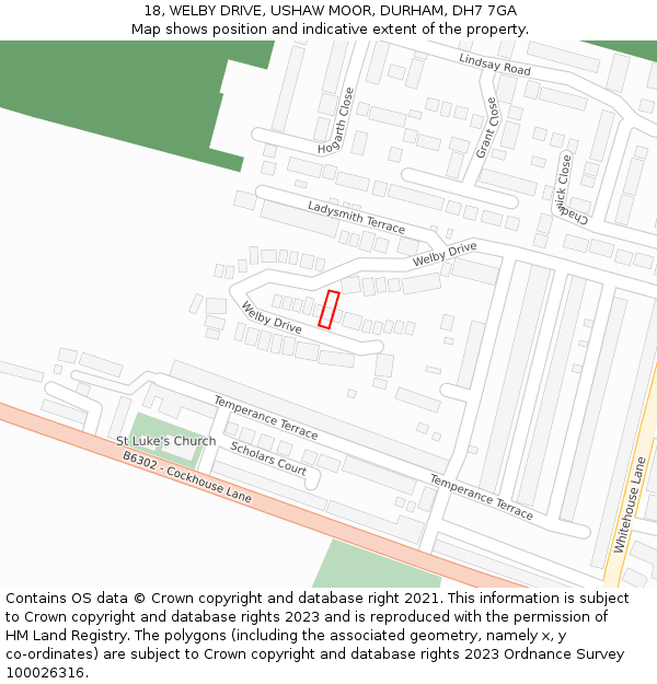 18, WELBY DRIVE, USHAW MOOR, DURHAM, DH7 7GA: Location map and indicative extent of plot