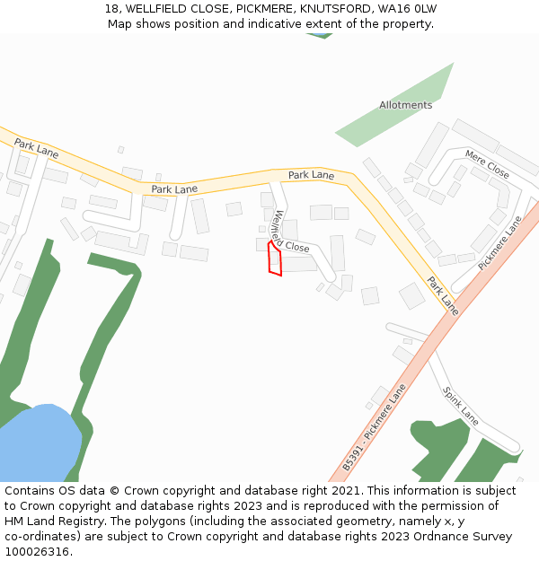 18, WELLFIELD CLOSE, PICKMERE, KNUTSFORD, WA16 0LW: Location map and indicative extent of plot