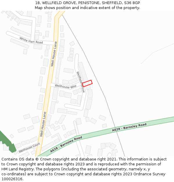 18, WELLFIELD GROVE, PENISTONE, SHEFFIELD, S36 8GP: Location map and indicative extent of plot