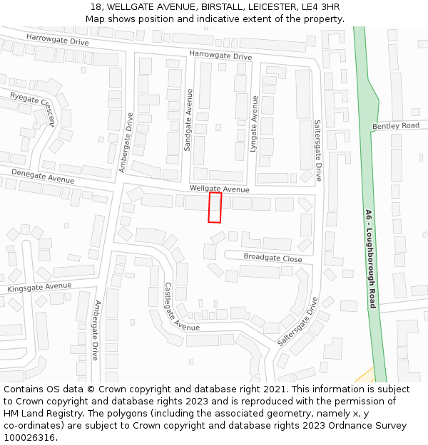 18, WELLGATE AVENUE, BIRSTALL, LEICESTER, LE4 3HR: Location map and indicative extent of plot