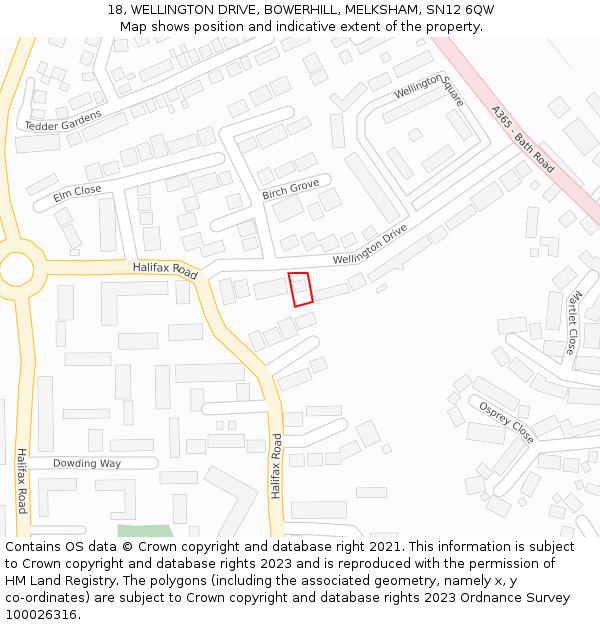 18, WELLINGTON DRIVE, BOWERHILL, MELKSHAM, SN12 6QW: Location map and indicative extent of plot