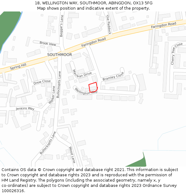 18, WELLINGTON WAY, SOUTHMOOR, ABINGDON, OX13 5FG: Location map and indicative extent of plot