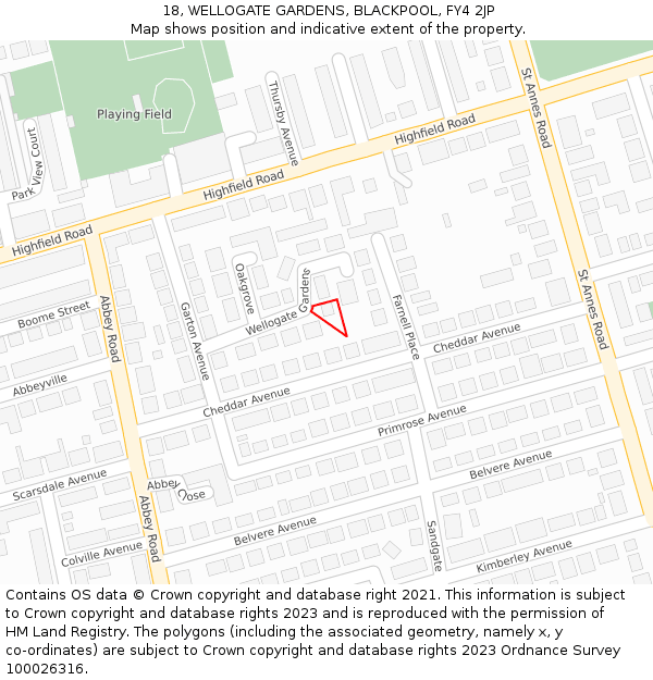 18, WELLOGATE GARDENS, BLACKPOOL, FY4 2JP: Location map and indicative extent of plot