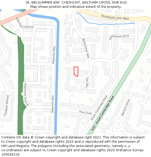 18, WELSUMMER WAY, CHESHUNT, WALTHAM CROSS, EN8 0UG: Location map and indicative extent of plot