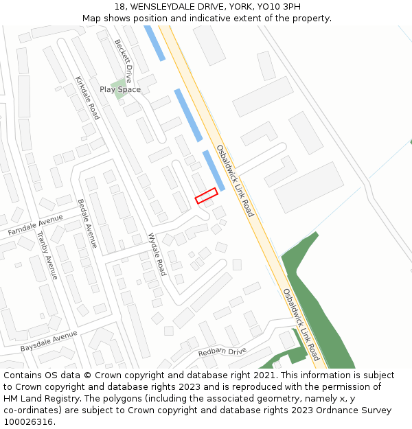 18, WENSLEYDALE DRIVE, YORK, YO10 3PH: Location map and indicative extent of plot