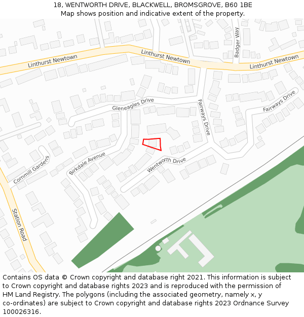 18, WENTWORTH DRIVE, BLACKWELL, BROMSGROVE, B60 1BE: Location map and indicative extent of plot