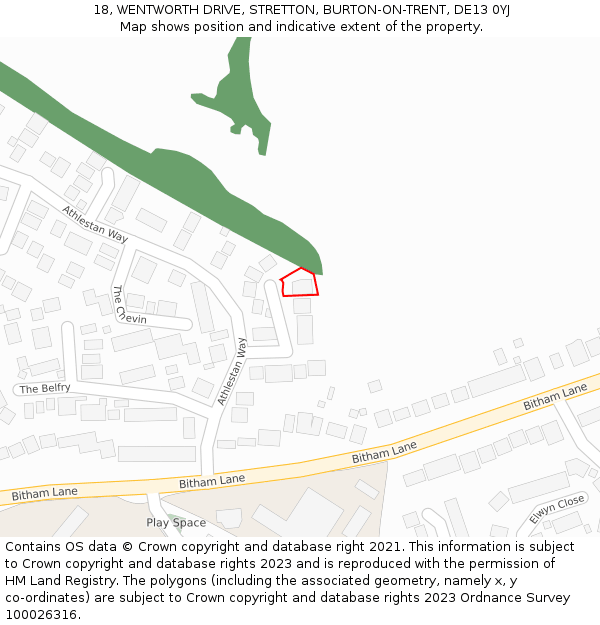 18, WENTWORTH DRIVE, STRETTON, BURTON-ON-TRENT, DE13 0YJ: Location map and indicative extent of plot