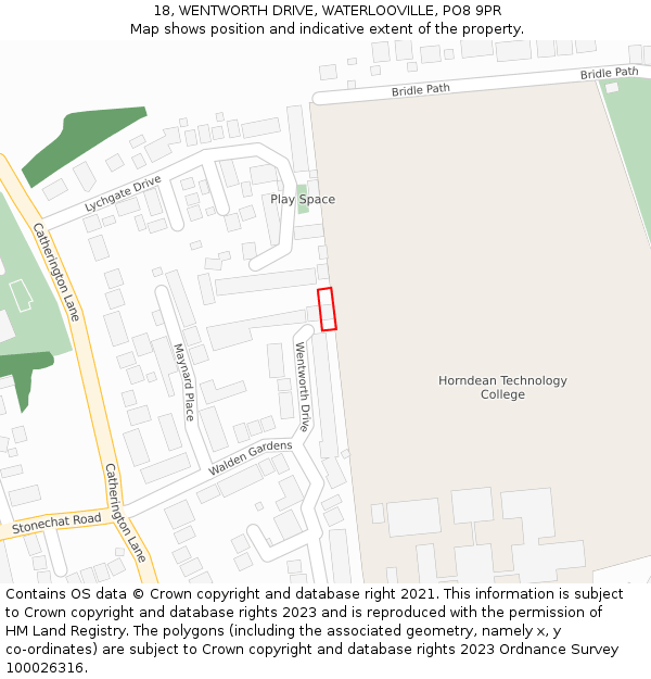 18, WENTWORTH DRIVE, WATERLOOVILLE, PO8 9PR: Location map and indicative extent of plot