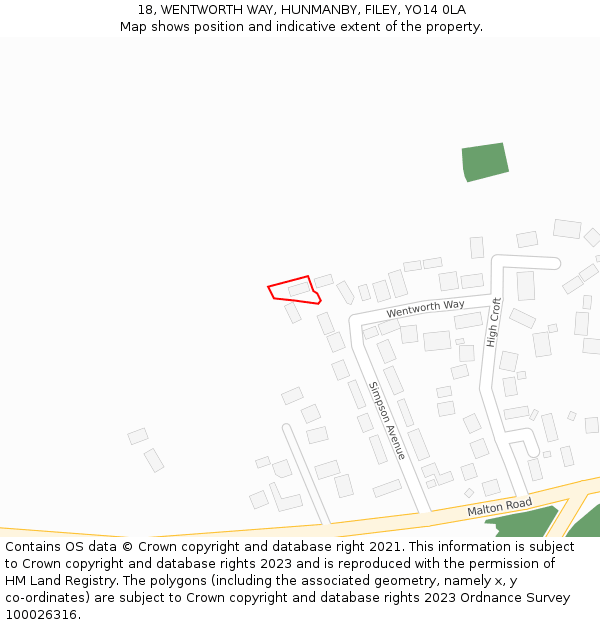 18, WENTWORTH WAY, HUNMANBY, FILEY, YO14 0LA: Location map and indicative extent of plot