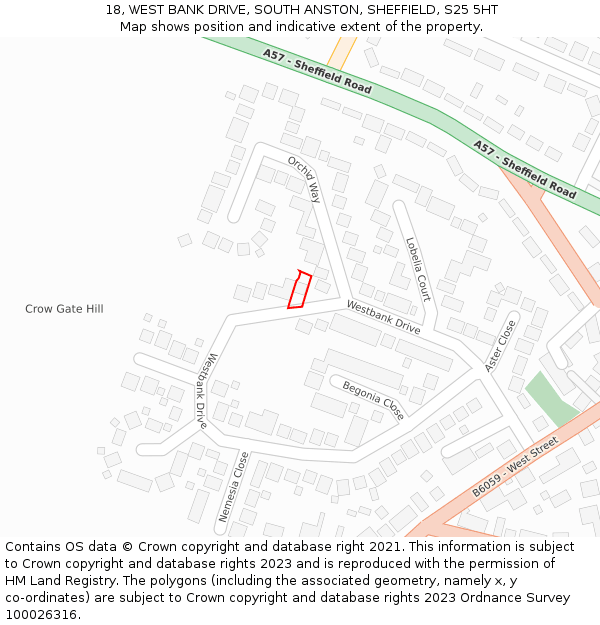 18, WEST BANK DRIVE, SOUTH ANSTON, SHEFFIELD, S25 5HT: Location map and indicative extent of plot