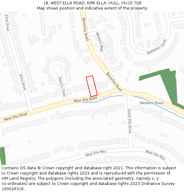 18, WEST ELLA ROAD, KIRK ELLA, HULL, HU10 7QE: Location map and indicative extent of plot