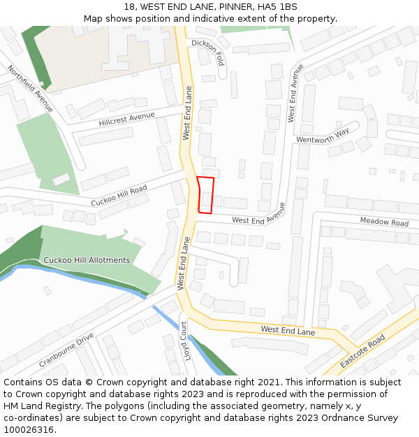 18, WEST END LANE, PINNER, HA5 1BS: Location map and indicative extent of plot