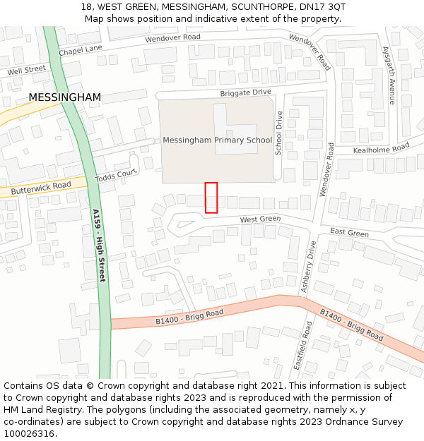 18, WEST GREEN, MESSINGHAM, SCUNTHORPE, DN17 3QT: Location map and indicative extent of plot