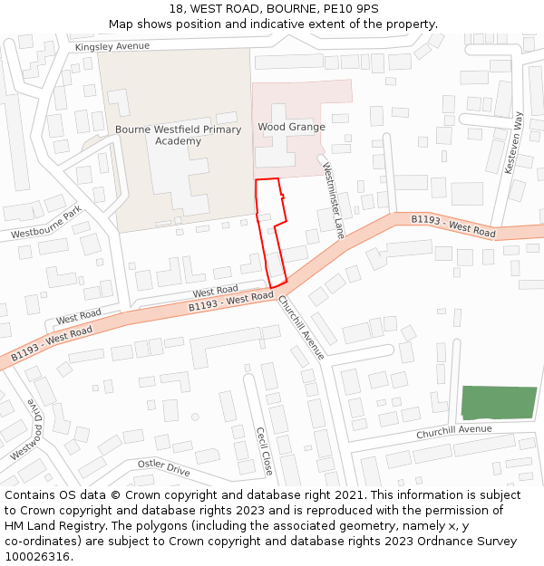 18, WEST ROAD, BOURNE, PE10 9PS: Location map and indicative extent of plot