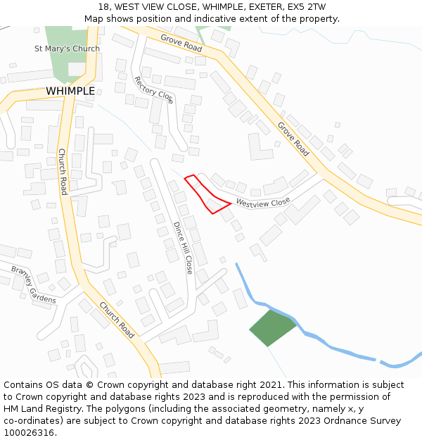 18, WEST VIEW CLOSE, WHIMPLE, EXETER, EX5 2TW: Location map and indicative extent of plot