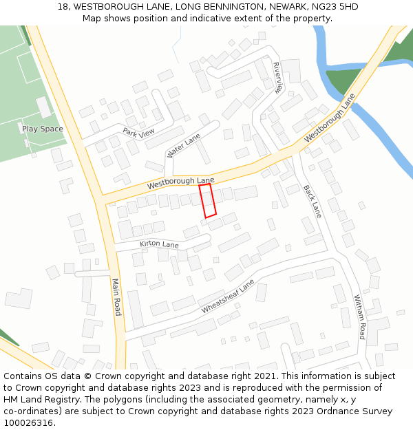 18, WESTBOROUGH LANE, LONG BENNINGTON, NEWARK, NG23 5HD: Location map and indicative extent of plot