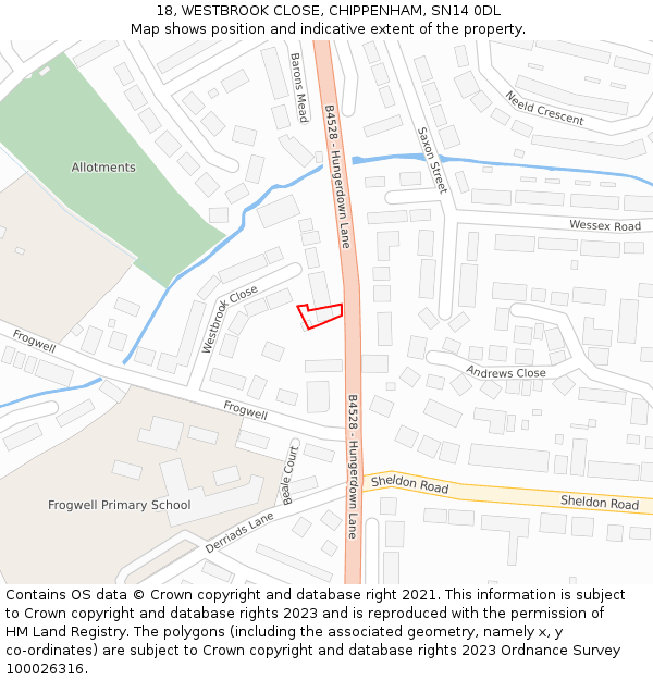 18, WESTBROOK CLOSE, CHIPPENHAM, SN14 0DL: Location map and indicative extent of plot