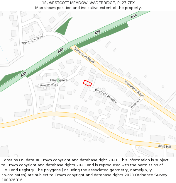 18, WESTCOTT MEADOW, WADEBRIDGE, PL27 7EX: Location map and indicative extent of plot