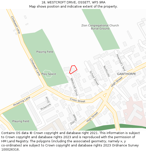 18, WESTCROFT DRIVE, OSSETT, WF5 9RA: Location map and indicative extent of plot