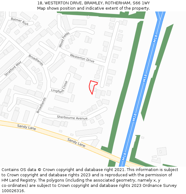 18, WESTERTON DRIVE, BRAMLEY, ROTHERHAM, S66 1WY: Location map and indicative extent of plot