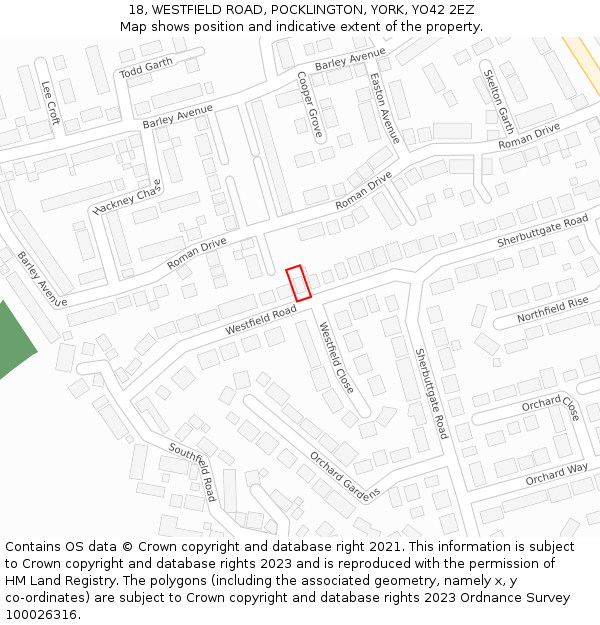 18, WESTFIELD ROAD, POCKLINGTON, YORK, YO42 2EZ: Location map and indicative extent of plot