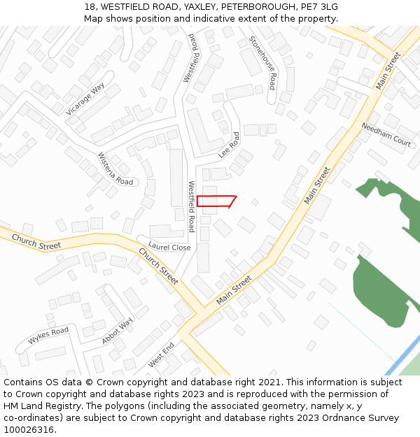 18, WESTFIELD ROAD, YAXLEY, PETERBOROUGH, PE7 3LG: Location map and indicative extent of plot