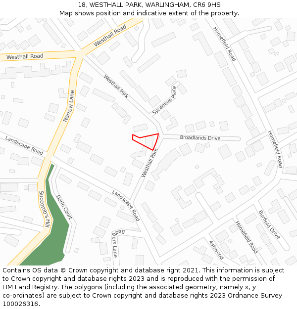 18, WESTHALL PARK, WARLINGHAM, CR6 9HS: Location map and indicative extent of plot