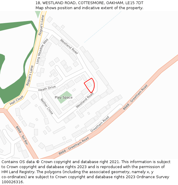 18, WESTLAND ROAD, COTTESMORE, OAKHAM, LE15 7DT: Location map and indicative extent of plot