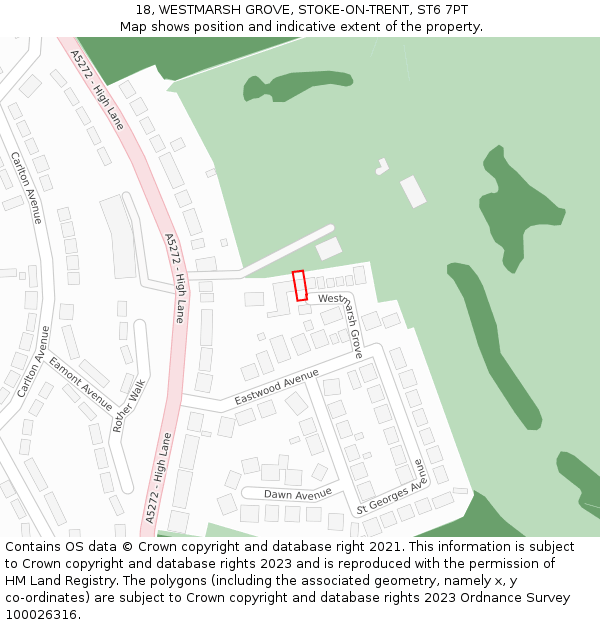 18, WESTMARSH GROVE, STOKE-ON-TRENT, ST6 7PT: Location map and indicative extent of plot