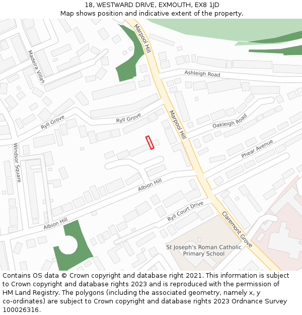 18, WESTWARD DRIVE, EXMOUTH, EX8 1JD: Location map and indicative extent of plot