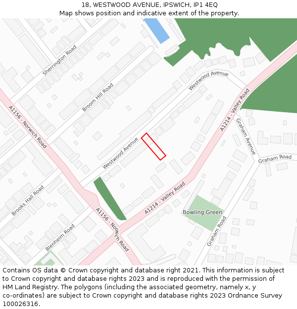 18, WESTWOOD AVENUE, IPSWICH, IP1 4EQ: Location map and indicative extent of plot