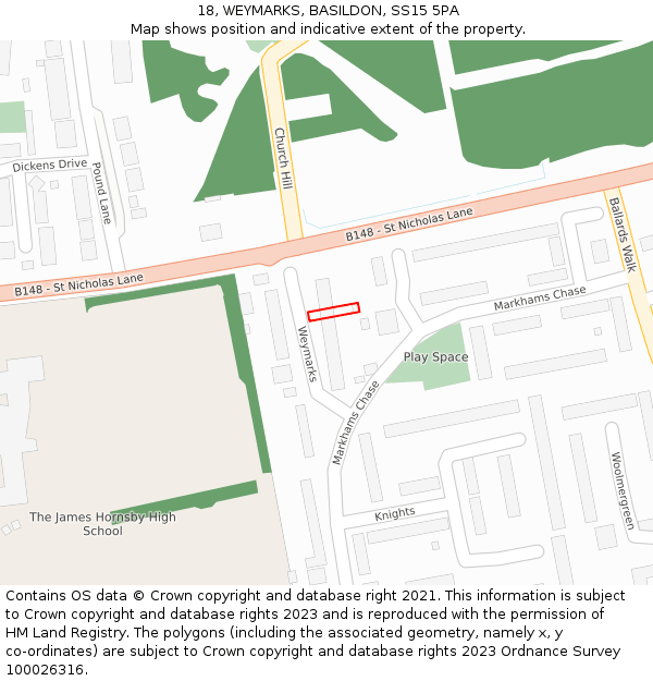 18, WEYMARKS, BASILDON, SS15 5PA: Location map and indicative extent of plot