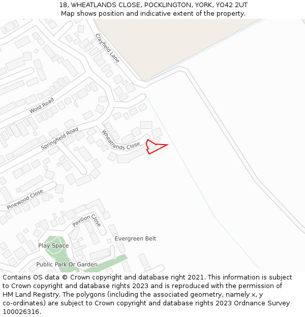 18, WHEATLANDS CLOSE, POCKLINGTON, YORK, YO42 2UT: Location map and indicative extent of plot