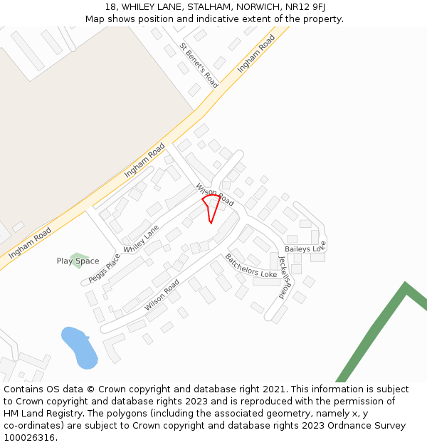 18, WHILEY LANE, STALHAM, NORWICH, NR12 9FJ: Location map and indicative extent of plot