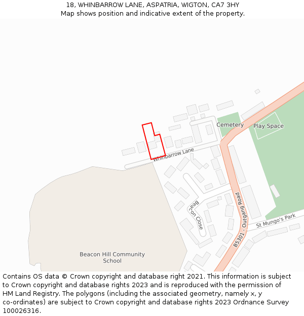 18, WHINBARROW LANE, ASPATRIA, WIGTON, CA7 3HY: Location map and indicative extent of plot