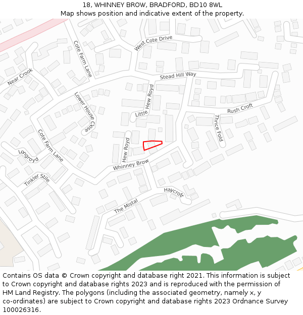 18, WHINNEY BROW, BRADFORD, BD10 8WL: Location map and indicative extent of plot