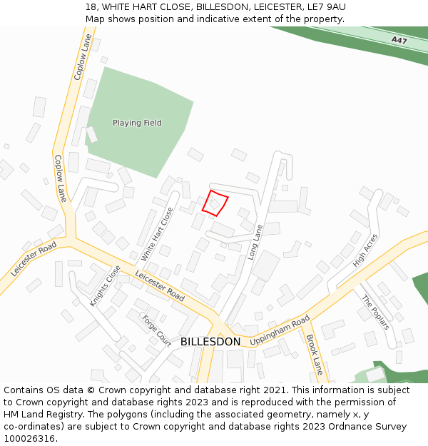 18, WHITE HART CLOSE, BILLESDON, LEICESTER, LE7 9AU: Location map and indicative extent of plot