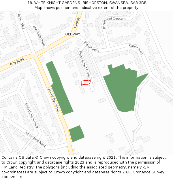 18, WHITE KNIGHT GARDENS, BISHOPSTON, SWANSEA, SA3 3DR: Location map and indicative extent of plot