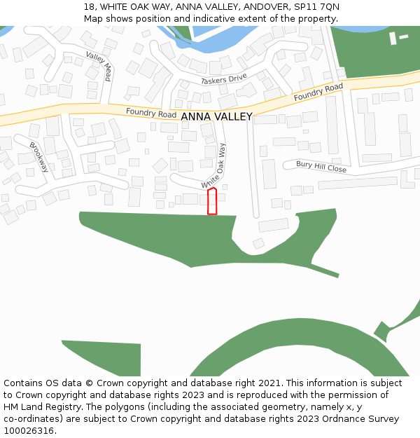 18, WHITE OAK WAY, ANNA VALLEY, ANDOVER, SP11 7QN: Location map and indicative extent of plot