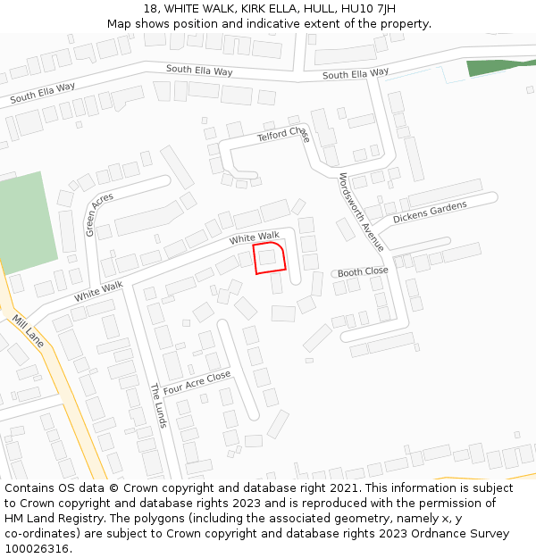 18, WHITE WALK, KIRK ELLA, HULL, HU10 7JH: Location map and indicative extent of plot