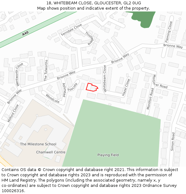 18, WHITEBEAM CLOSE, GLOUCESTER, GL2 0UG: Location map and indicative extent of plot