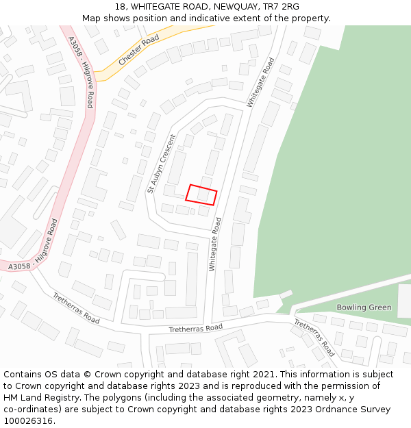 18, WHITEGATE ROAD, NEWQUAY, TR7 2RG: Location map and indicative extent of plot