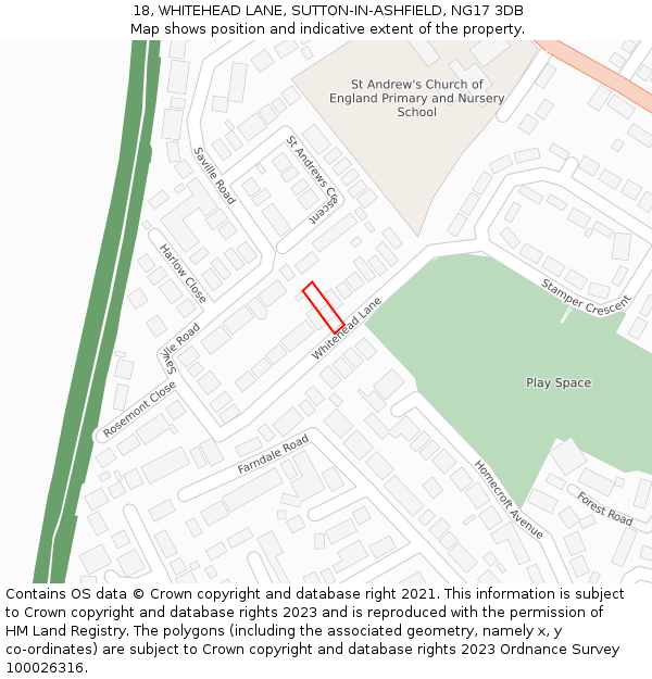 18, WHITEHEAD LANE, SUTTON-IN-ASHFIELD, NG17 3DB: Location map and indicative extent of plot