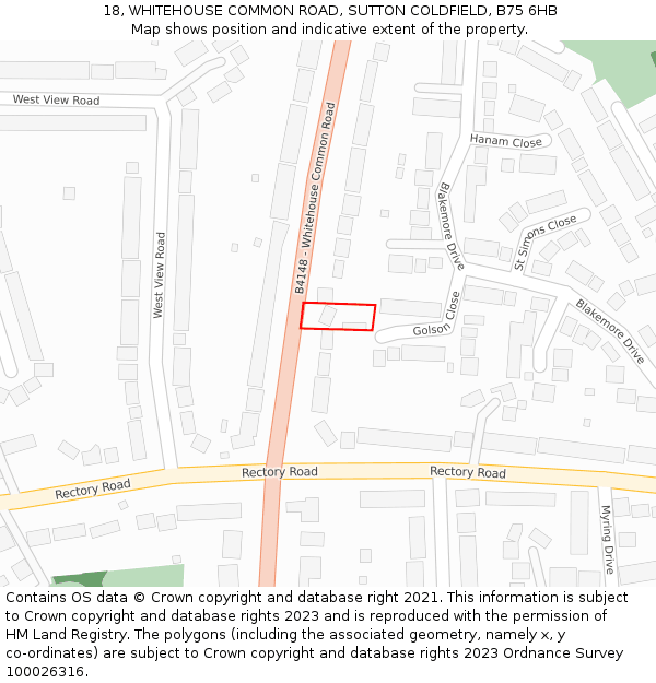 18, WHITEHOUSE COMMON ROAD, SUTTON COLDFIELD, B75 6HB: Location map and indicative extent of plot