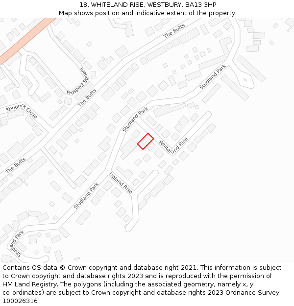 18, WHITELAND RISE, WESTBURY, BA13 3HP: Location map and indicative extent of plot