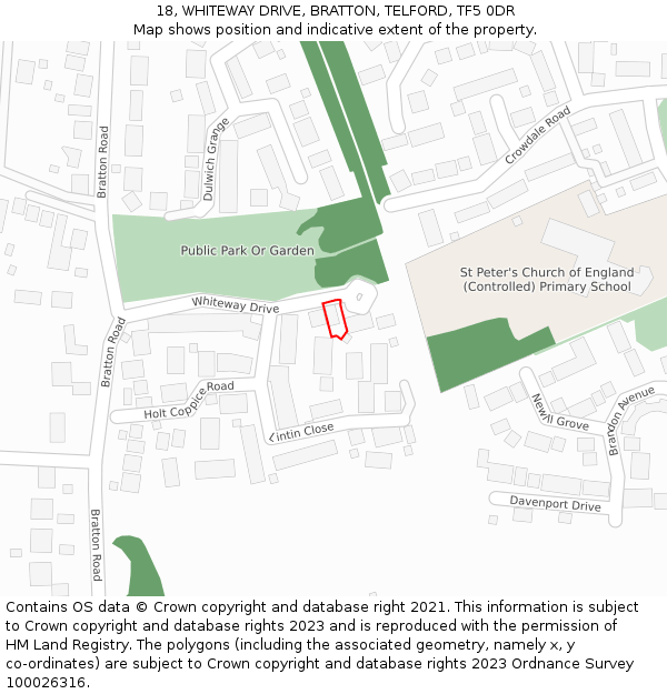 18, WHITEWAY DRIVE, BRATTON, TELFORD, TF5 0DR: Location map and indicative extent of plot