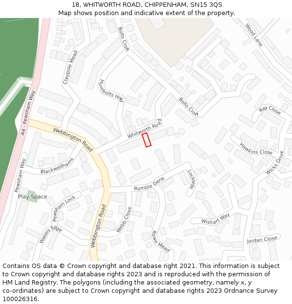 18, WHITWORTH ROAD, CHIPPENHAM, SN15 3QS: Location map and indicative extent of plot